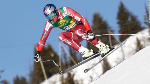Axel Lund Svindal of Norway powers down a downhill course in the Alpine Skiing World Cup